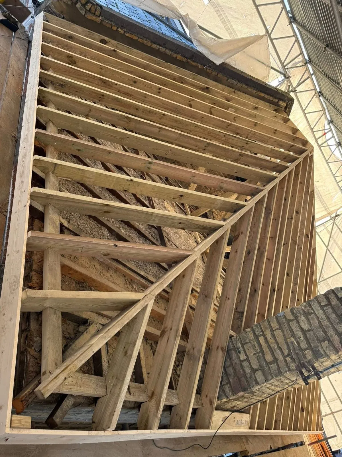 New roof timbers and rafters during a re-roof in South Molton