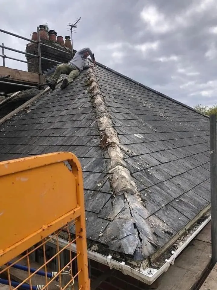 Slate roof ridge and chimney repair in South Molton